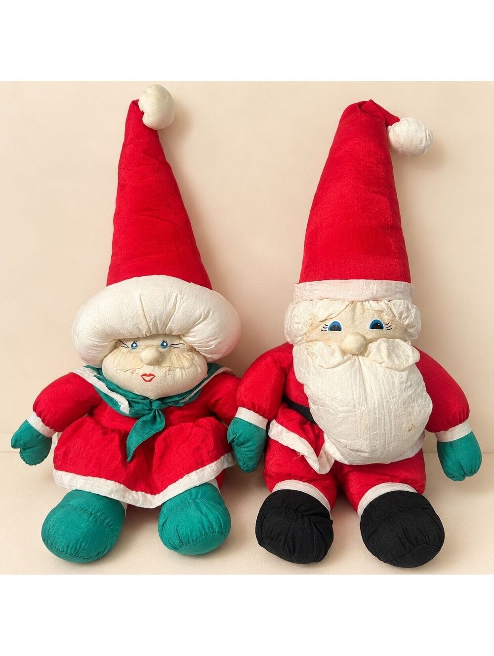 Vintage Santa & Mrs Claus Plush Doll Pair 1980s Christmas Florida